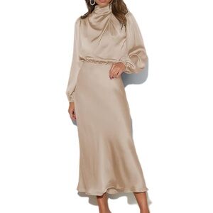 Elegant Cream Satin Midi Dress